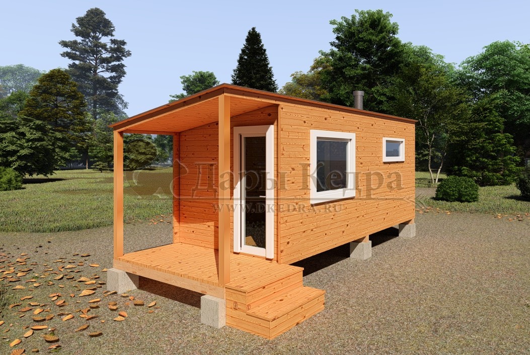 Каркасно-щитовая баня из кедра «Сканди» с верандой